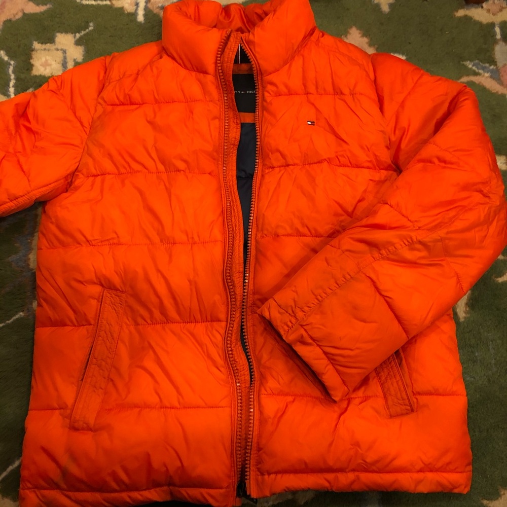 orange tommy hilfiger puffer jacket